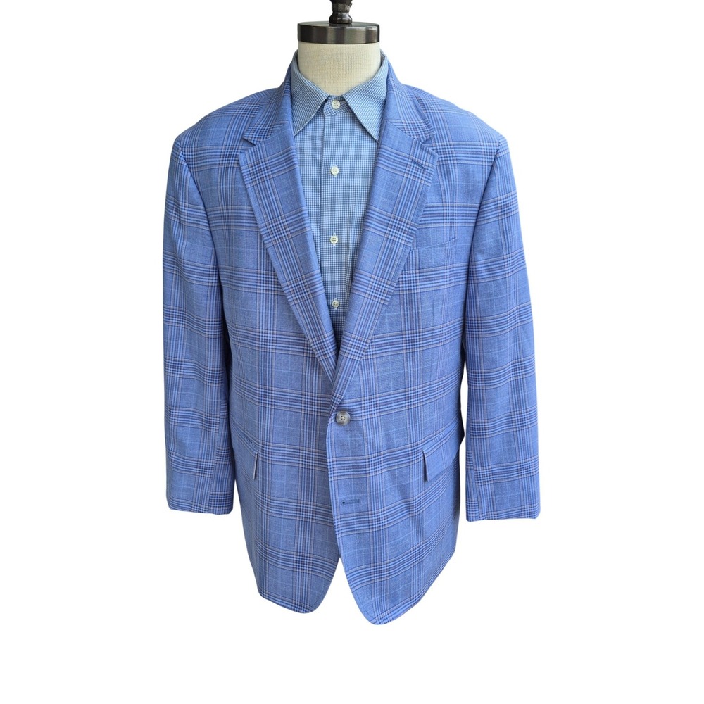 UNTUCKit Vasquez Blue Plaid Wool Silk Linen Sport Coat Blazer 48R Reda Fabric